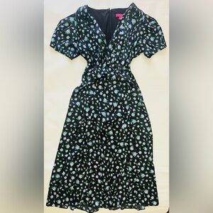 Betsey Johnson Black and Blue Floral Midi Dress